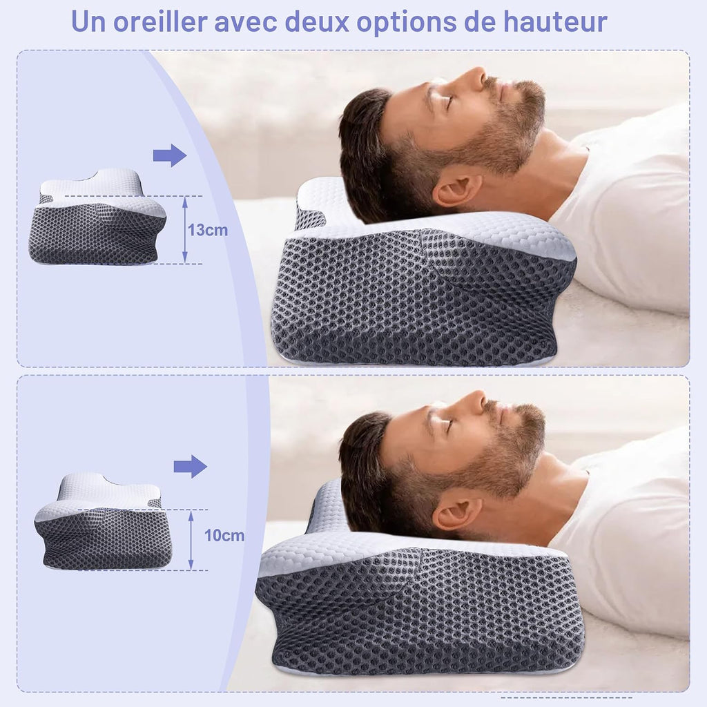 Oreiller Ergonomique Cervical à Mémoire de Forme 60x34x13/10cm