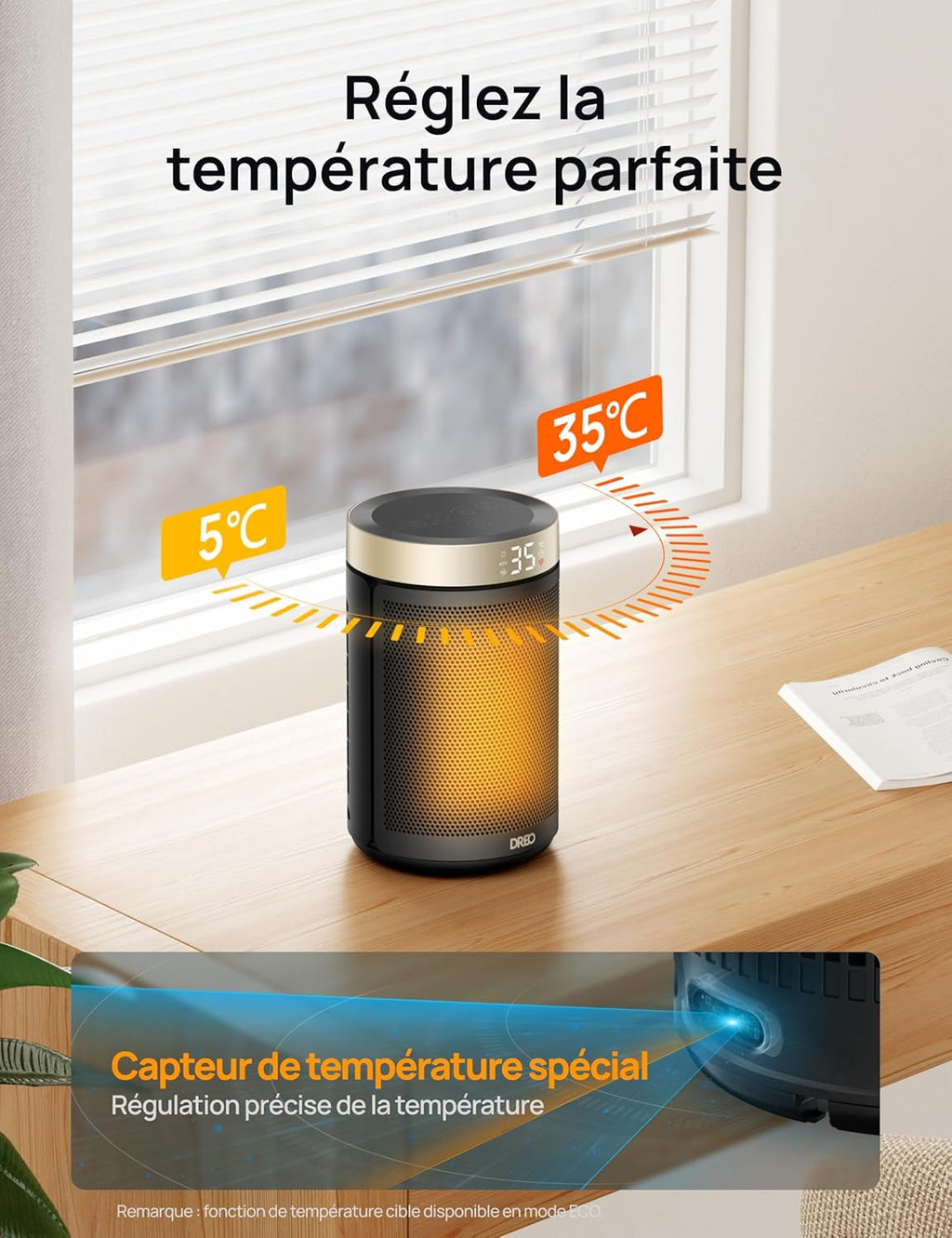 Chauffage d'appoint, Chauffage Electrique Soufflant Economique avec Thermostat, Minuterie 1-12H, Mode Éco, Chauffage Céramique PTC Rapide de 1500 W en toute sécurité, Chauffage 316