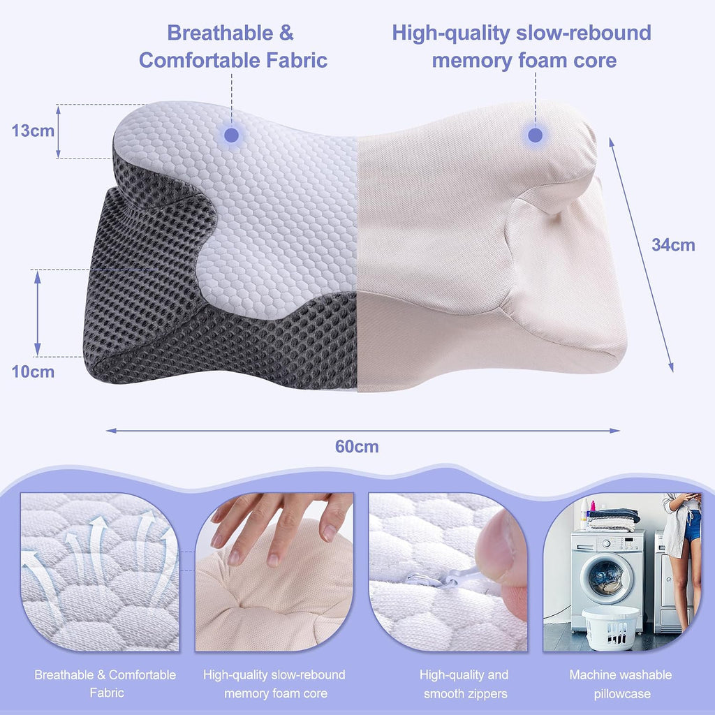 Oreiller Ergonomique Cervical à Mémoire de Forme 60x34x13/10cm