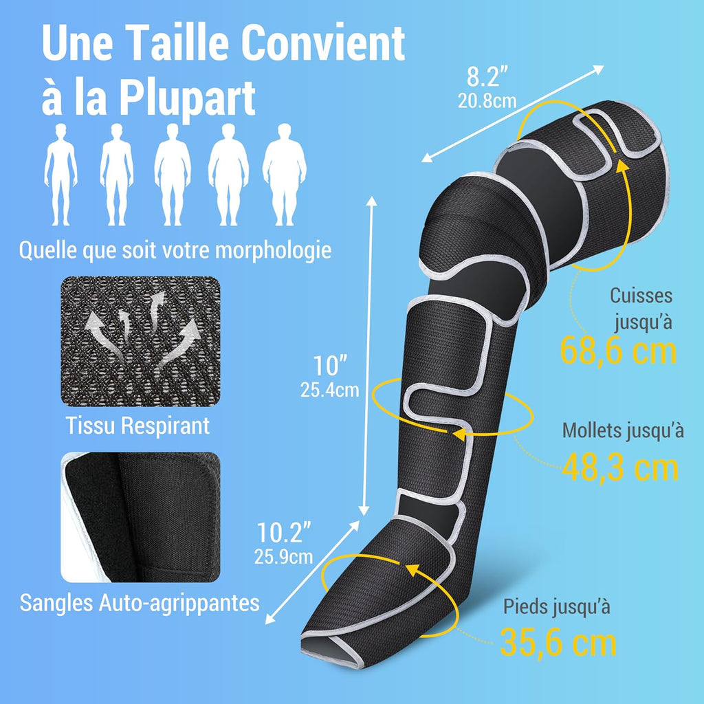 Masseur de jambes, masseur de compression pour les mollets, les genoux, les pieds avec chaleur, cadeaux pour hommes, 3 réglages de chaleur et 3 intensités, Noir