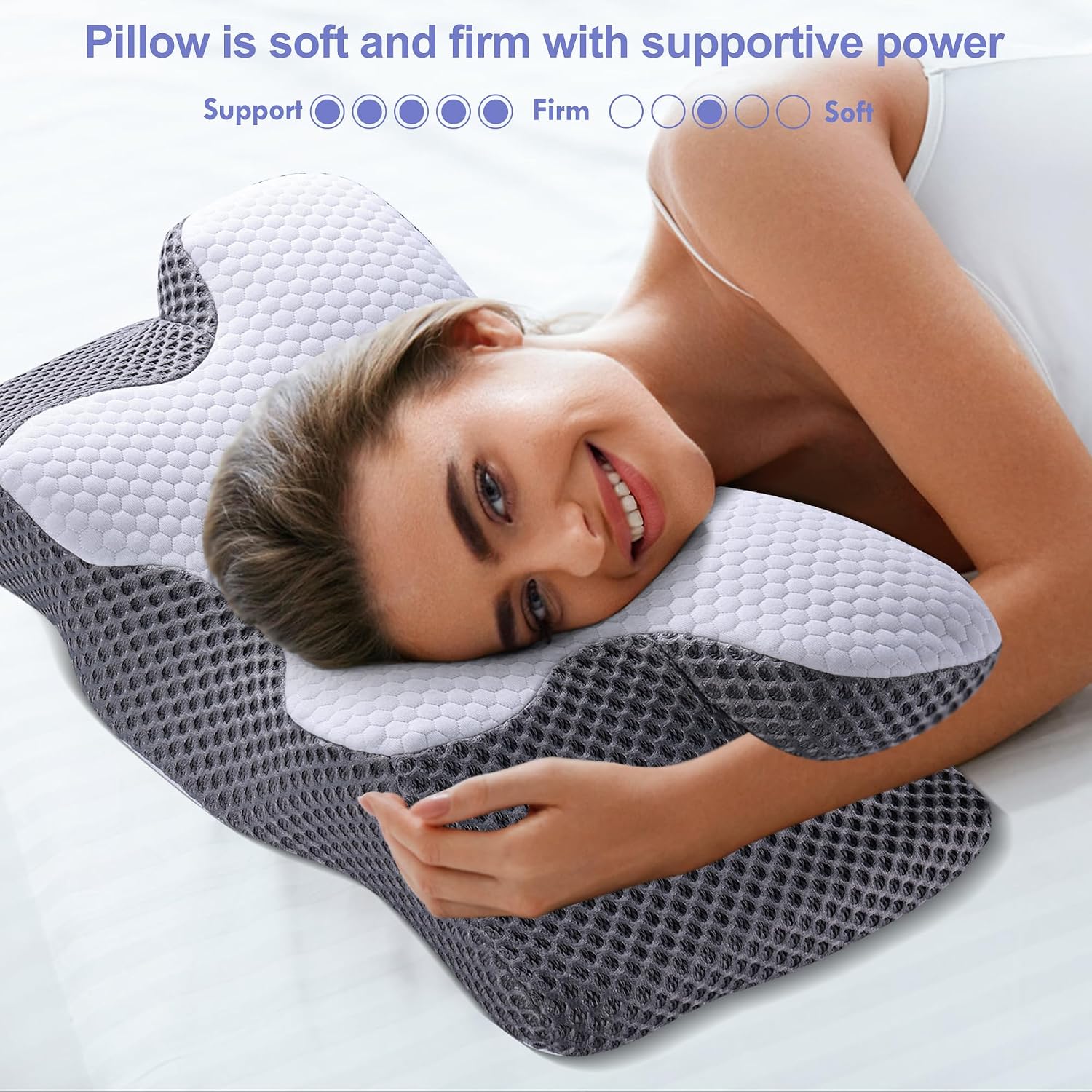 Oreiller Ergonomique Cervical à Mémoire de Forme 60x34x13/10cm