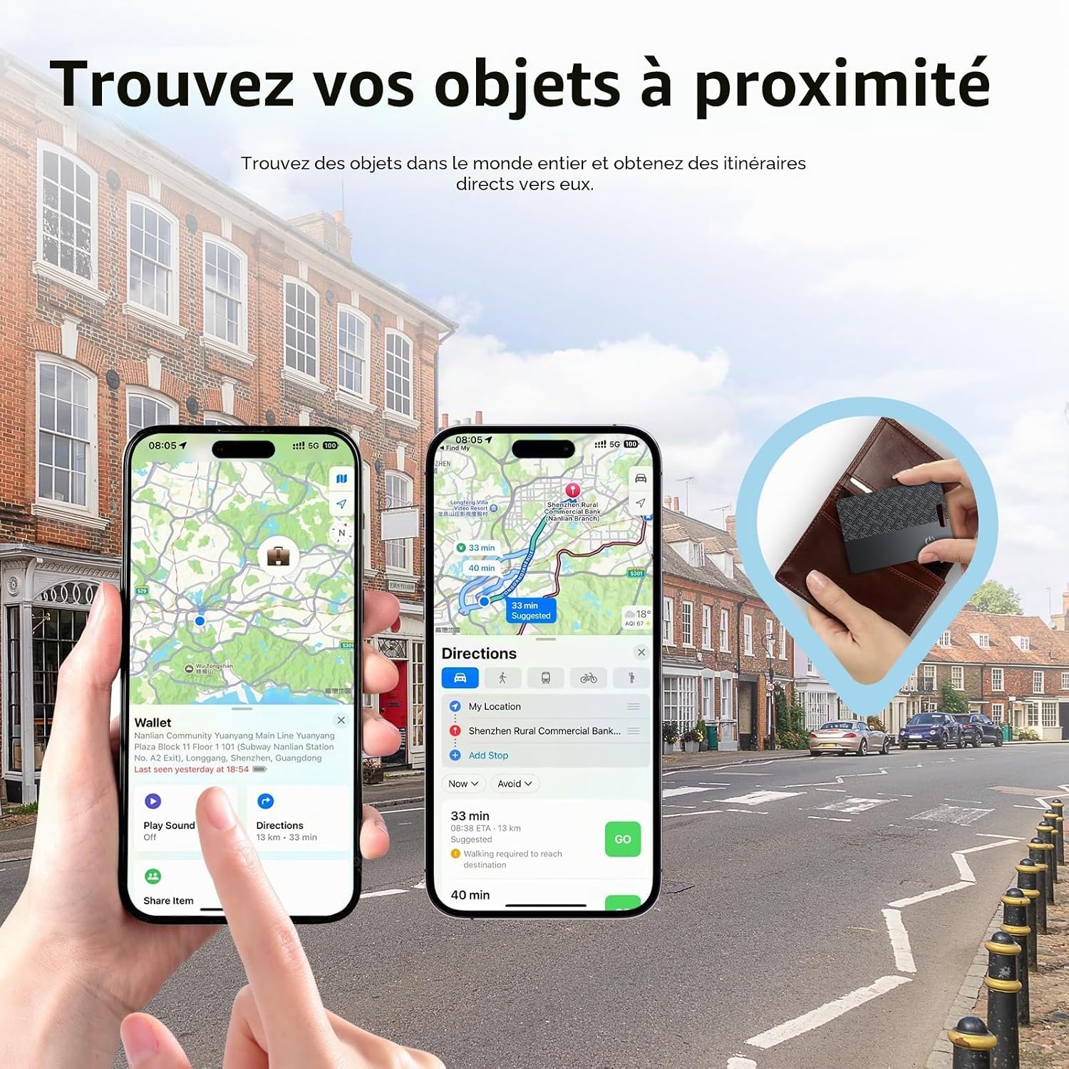 Carte Traceur de Portefeuille, 2 unités, Compatible avec Apple Localiser (Uniquement iOS), 1,8 mm, Étanche IP68, Localisateur Bluetooth à Charge sans Fil pour Portefeuilles