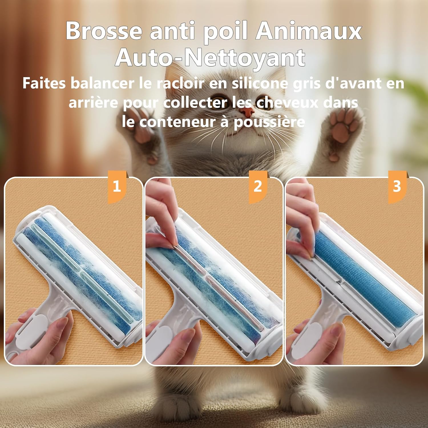 Brosse Anti Poils Animaux pour Chat Chien, Rouleau Poils Animaux