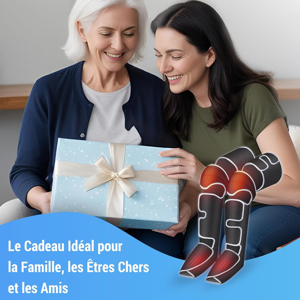 Masseur de jambes, masseur de compression pour les mollets, les genoux, les pieds avec chaleur, cadeaux pour hommes, 3 réglages de chaleur et 3 intensités, Noir