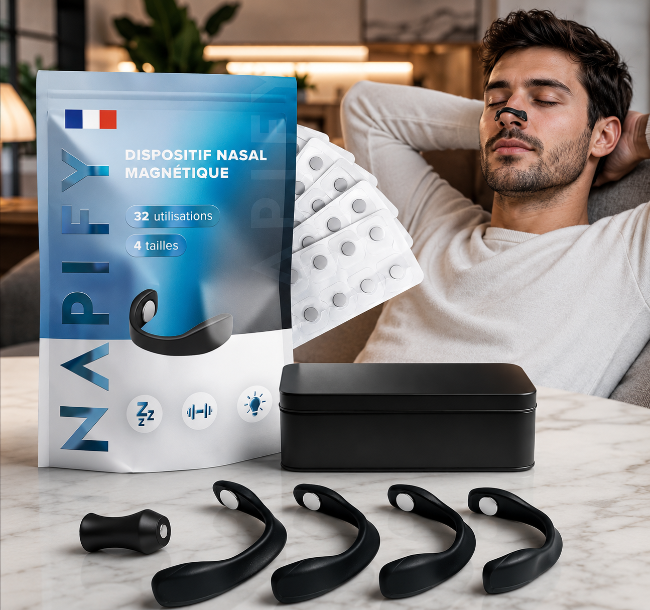Bandes nasales magnétiques  – Bandes nasales magnétiques anti-ronflement – Adhésif puissant – pour une respiration libre, des performances sportives
