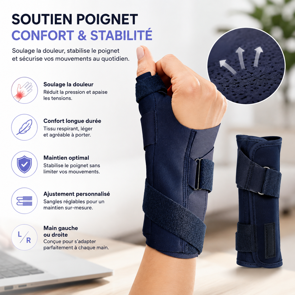 Attelle de Poignet-Pouce | Tendinite du Pouce, Ténosynovite de De Quervain | Soulage les Douleurs la Nuit ou au Repos | Confort Optimal | Innovation Française