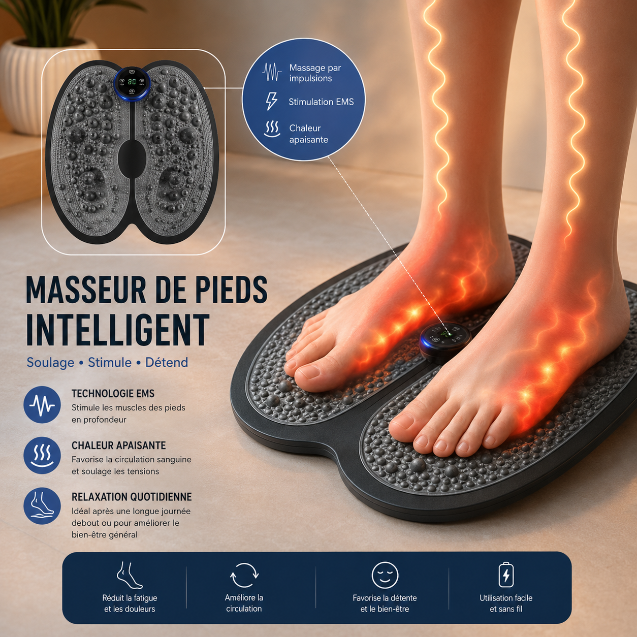 Appareil de Massage des pieds EMS électrique pour la circulation sanguine Stimulateur de circulation