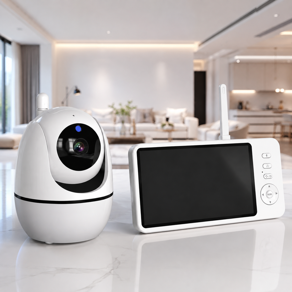 Babyphone Caméra Bébé, vidéo pour bébé de 5 pouces, avec caméra, Zoom PTZ, Protection de sécurité, caméras de Surveillance, capteur de température, berceuse