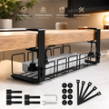 Support de rangement sous table, sans perçage, plateau de gestion des câbles en métal, lot de Cable Management, Plateau de Gestion des Câbles sous Bureau sans Perçage, Rangement Cable Bureau pour La Gestion des Câbles et des Multiprises, Noir