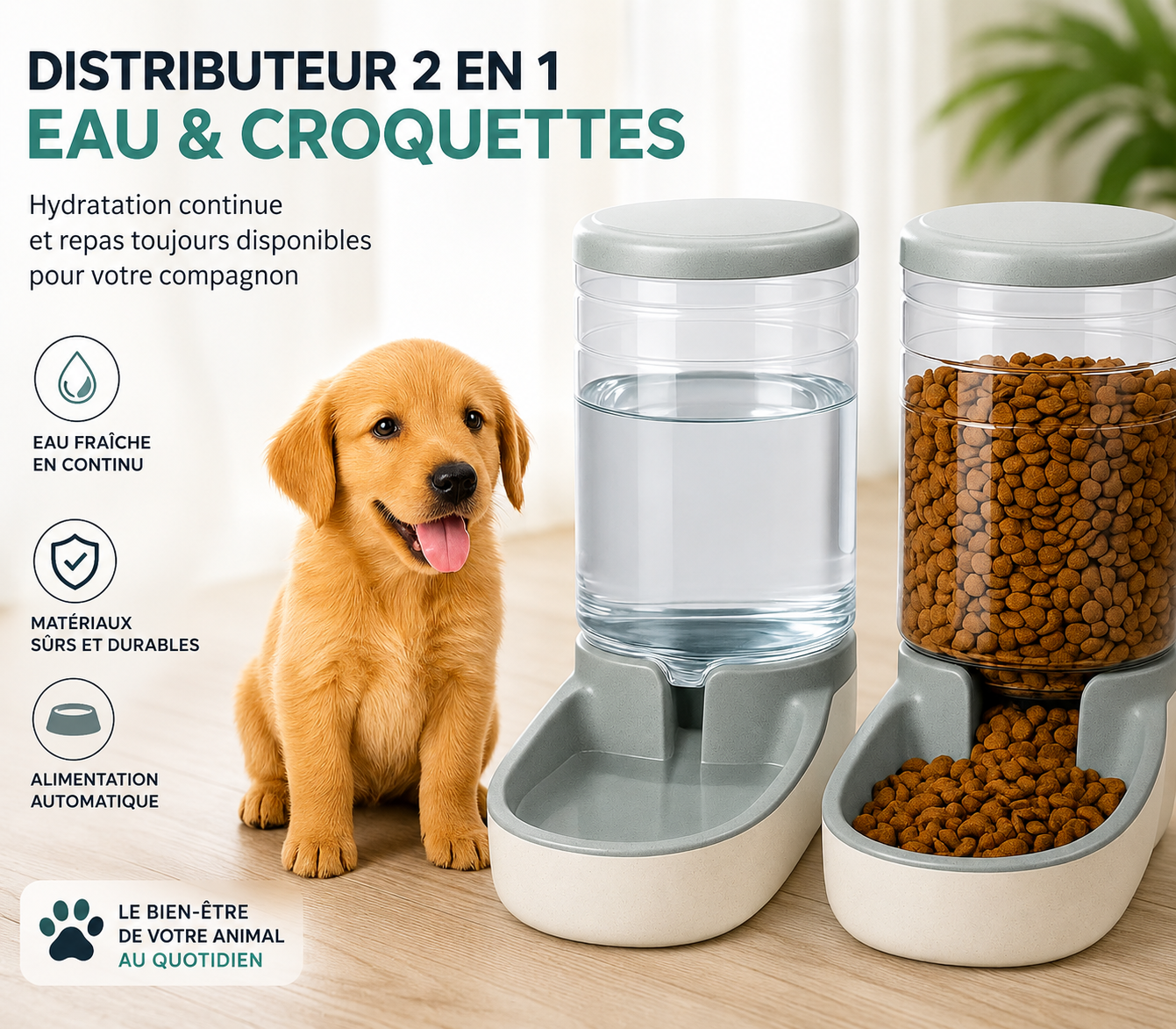 Distributeur Croquettes Chat, Chien, Automatique, 2 Unités, 3.8 L, Gamelle à Nourriture et à Eau pour Animaux de Compagnie (Gris) Edipets