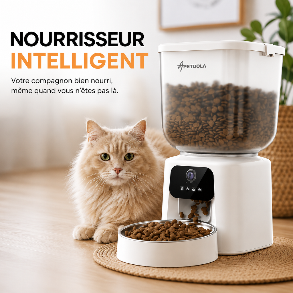 Distributeur Croquettes Chat Automatique avec Caméra 1080P, WiFi