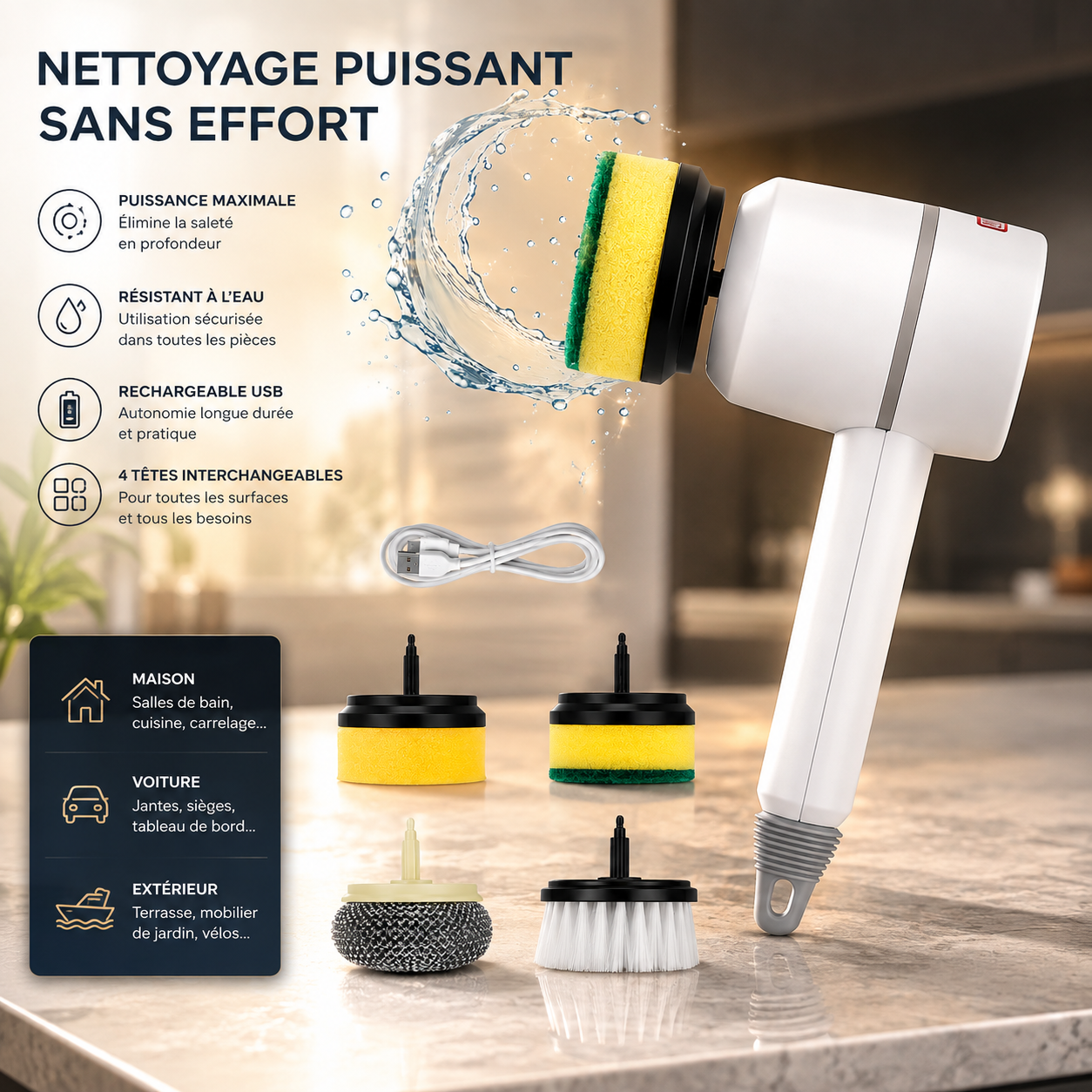 Brosse nettoyage rotative électrique MasionVela
