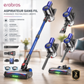 Aspirateur balai Erabros Aspirateur Balai sans Fil 500W/60Kpa-60Min EV3 Puissant Nettoyage Profondeur Vacuum Cleaner avec 1L Bac Tube Téléscopique Batterie Amovible