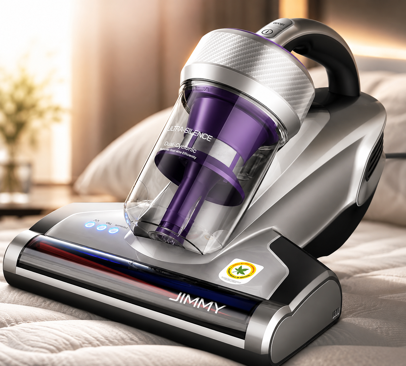 Aspirateur anti-acariens Jimmy JV35 avec lumière Aspirateur à main Lubluelu CM208 pour lit, éliminateur d'acariens, 15Kpa, puissant, portable, pour la maison, le canapé, le lit - Chauffage rapide Compartiment à poussière, Filtre HEPA