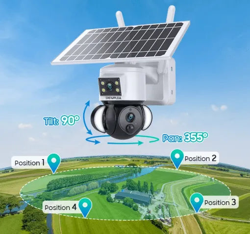 Caméra Exterieure sans Fil Solaire, 360°PTZ Suivi Automatique