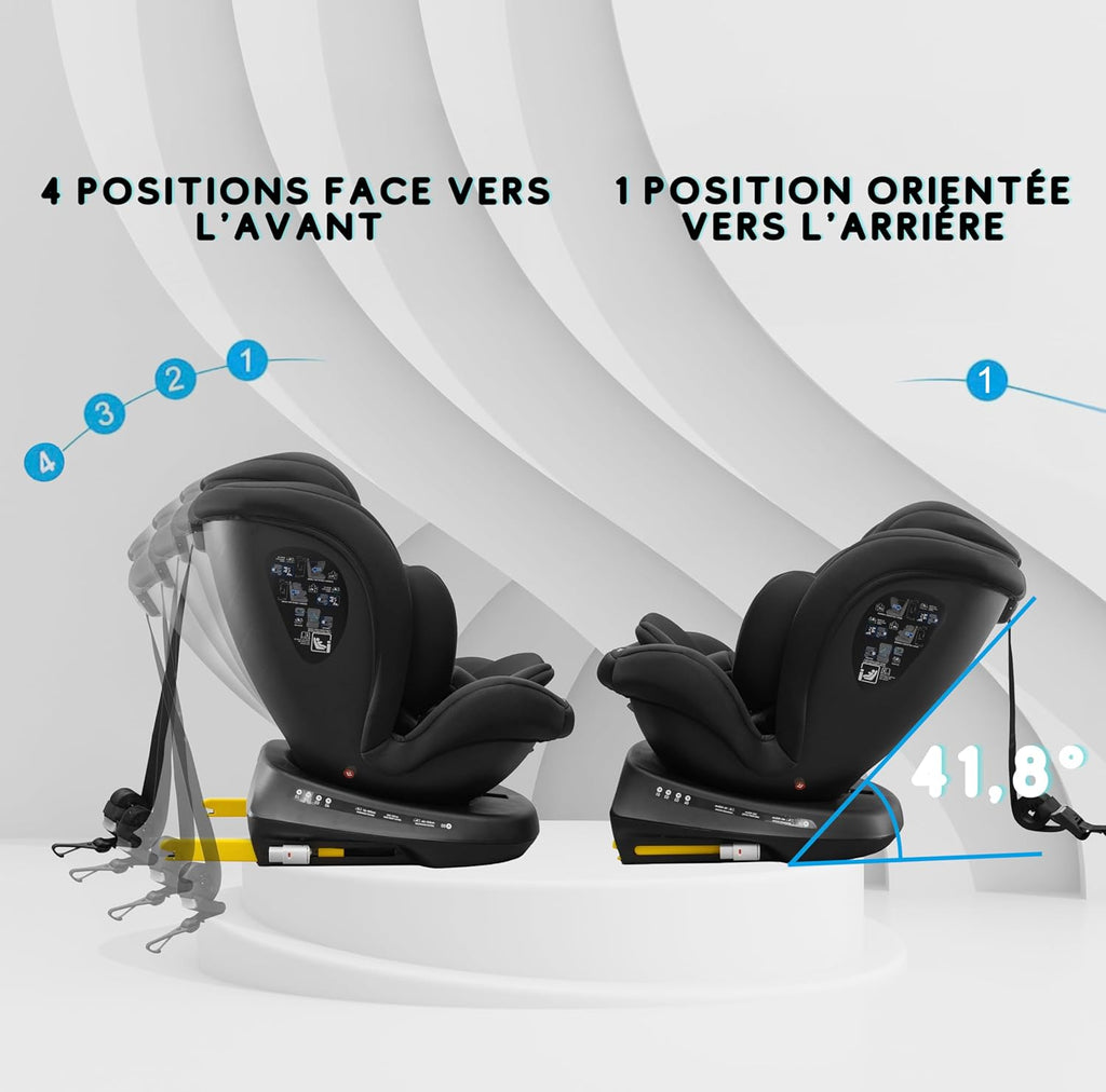 Siège bébé Auto Pivotant 360, 0-12 Ans, 40-150 cm, Siège Auto ISOFIX, Top Tether, Rotation 360,  Full Black