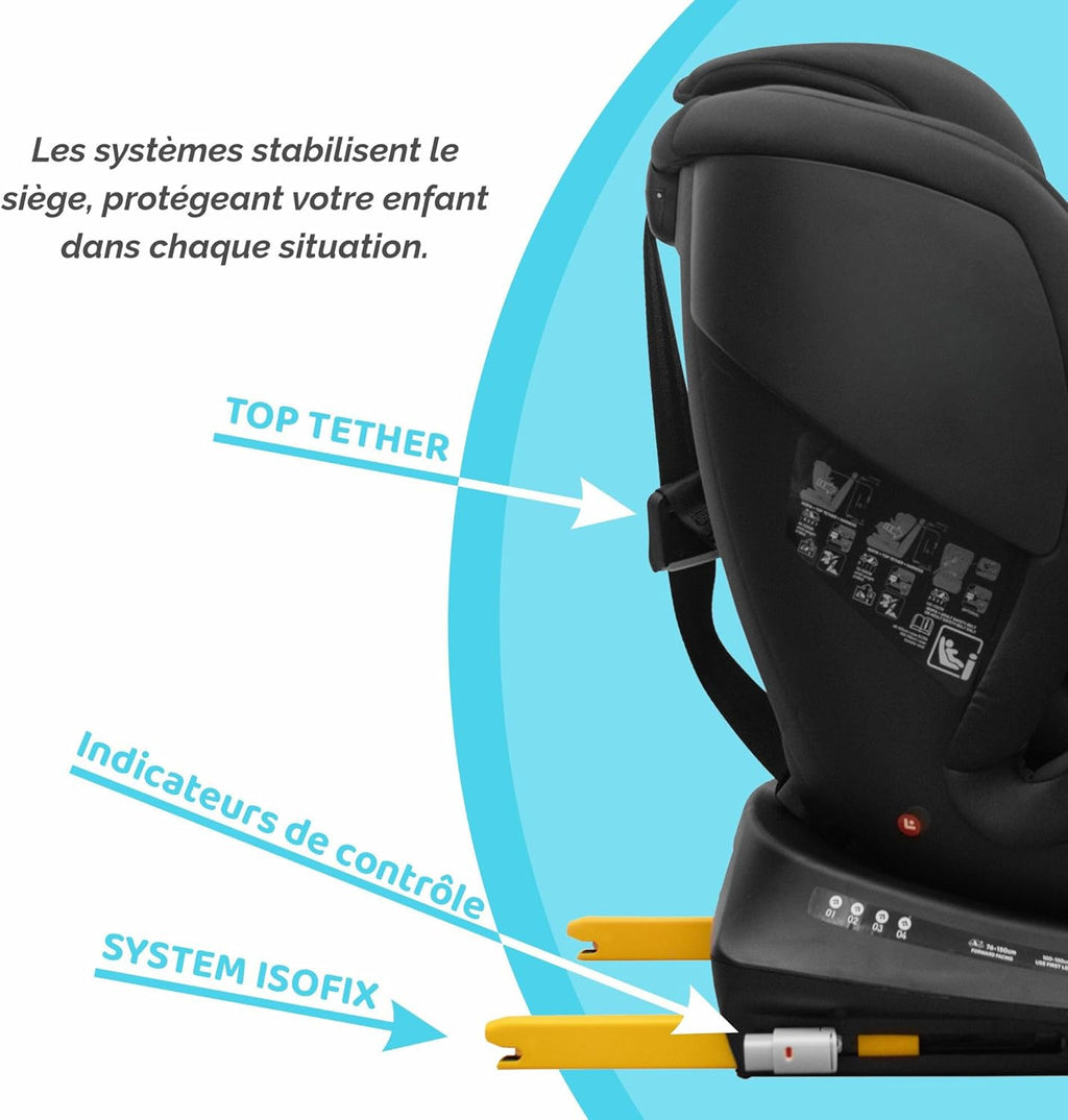Siège bébé Auto Pivotant 360, 0-12 Ans, 40-150 cm, Siège Auto ISOFIX, Top Tether, Rotation 360,  Full Black