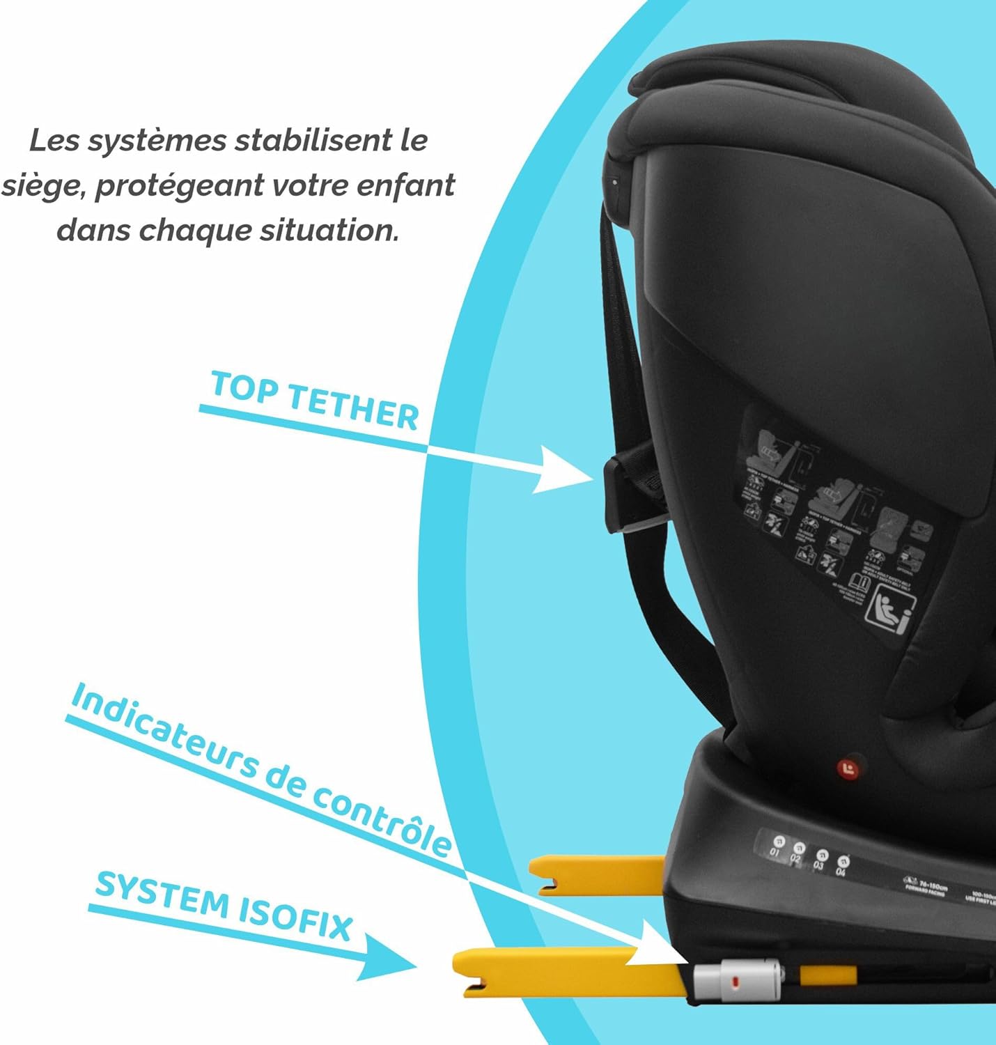 Siège bébé Auto Pivotant 360, 0-12 Ans, 40-150 cm, Siège Auto ISOFIX, Top Tether, Rotation 360,  Full Black