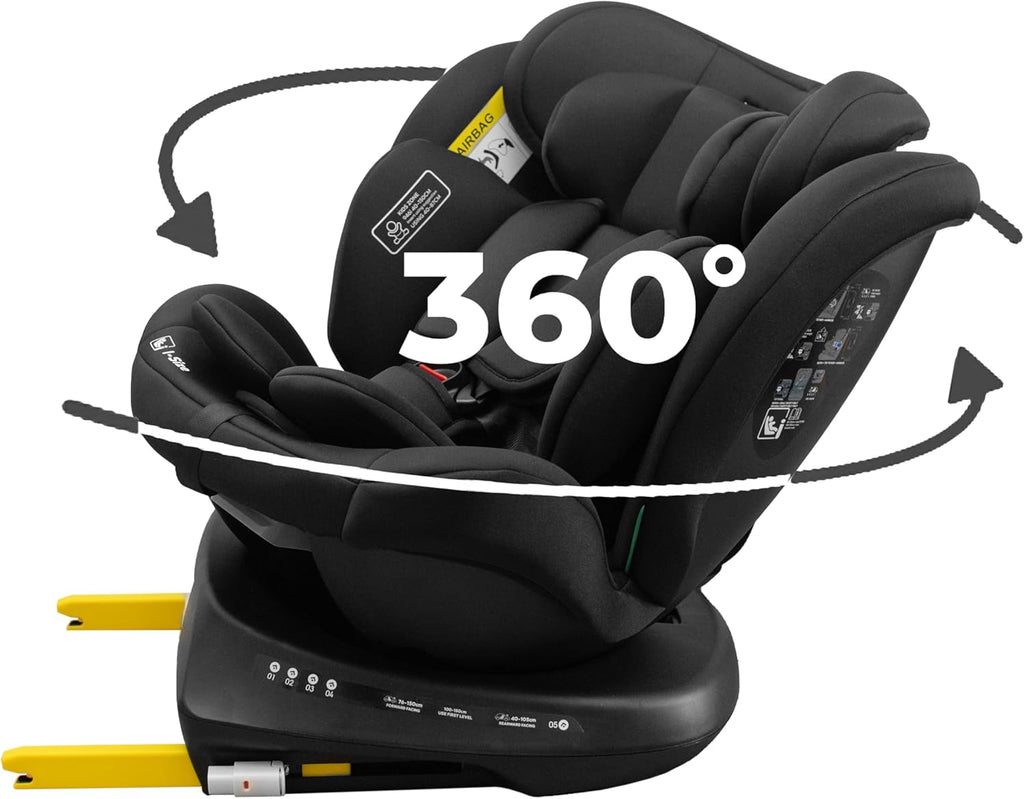 Siège bébé Auto Pivotant 360, 0-12 Ans, 40-150 cm, Siège Auto ISOFIX, Top Tether, Rotation 360,  Full Black
