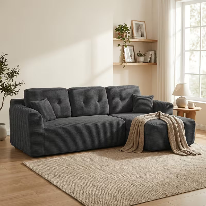 Canapé d'angle modulaire en L avec méridienne droite, canapé compressé sans assemblage, canapé-lit d'angle convertible pour salon, appartement ou chambre d'amis, tissu velours côtelé doux, 242x152x73cm