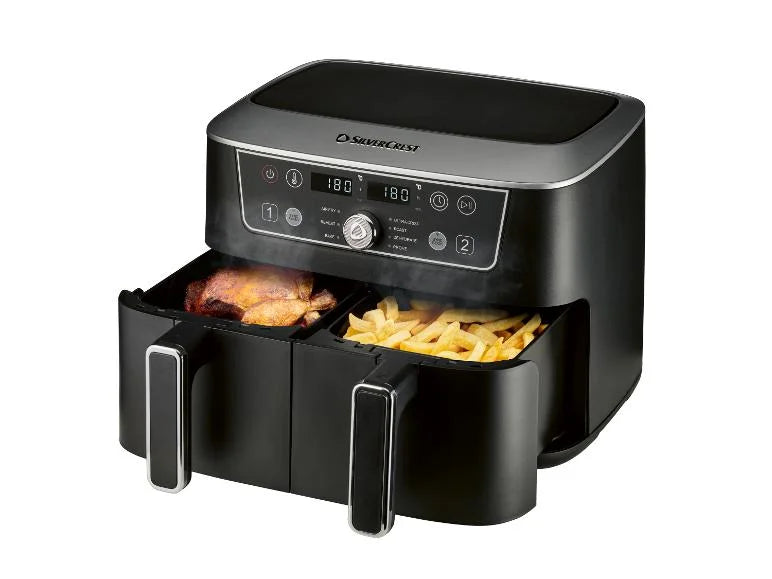 Air Fryer Double Compartiment 10L | Friteuse Sans Huile a 2x4,5L Tiroir, 2600W Friteuse à Air Chaud 8 en 1 Écran Tactile Smart Finish Fonction, Airfryer Deux Zones Contrôle Individuel Température Temps